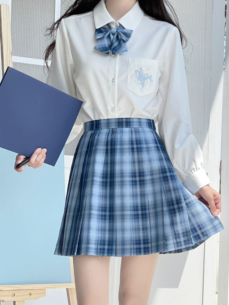 Navy Blue Plaid Pleated Mini Skirt TEA0050