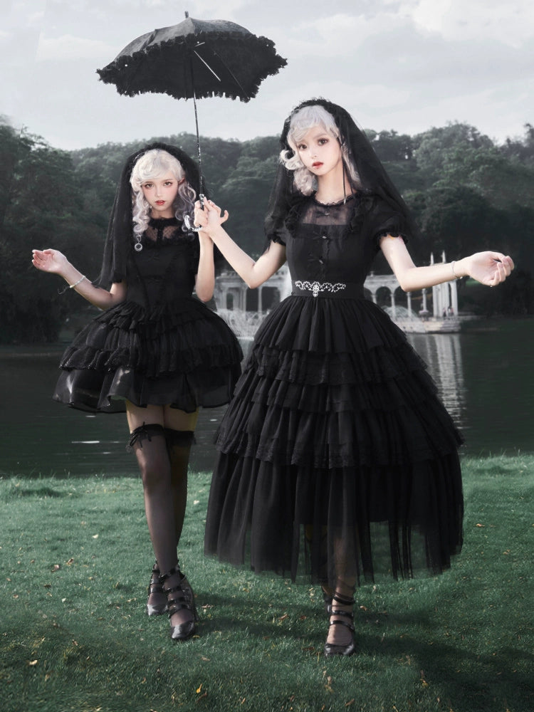 Two Pattern Black Gothic Lolita Dress WIT0235