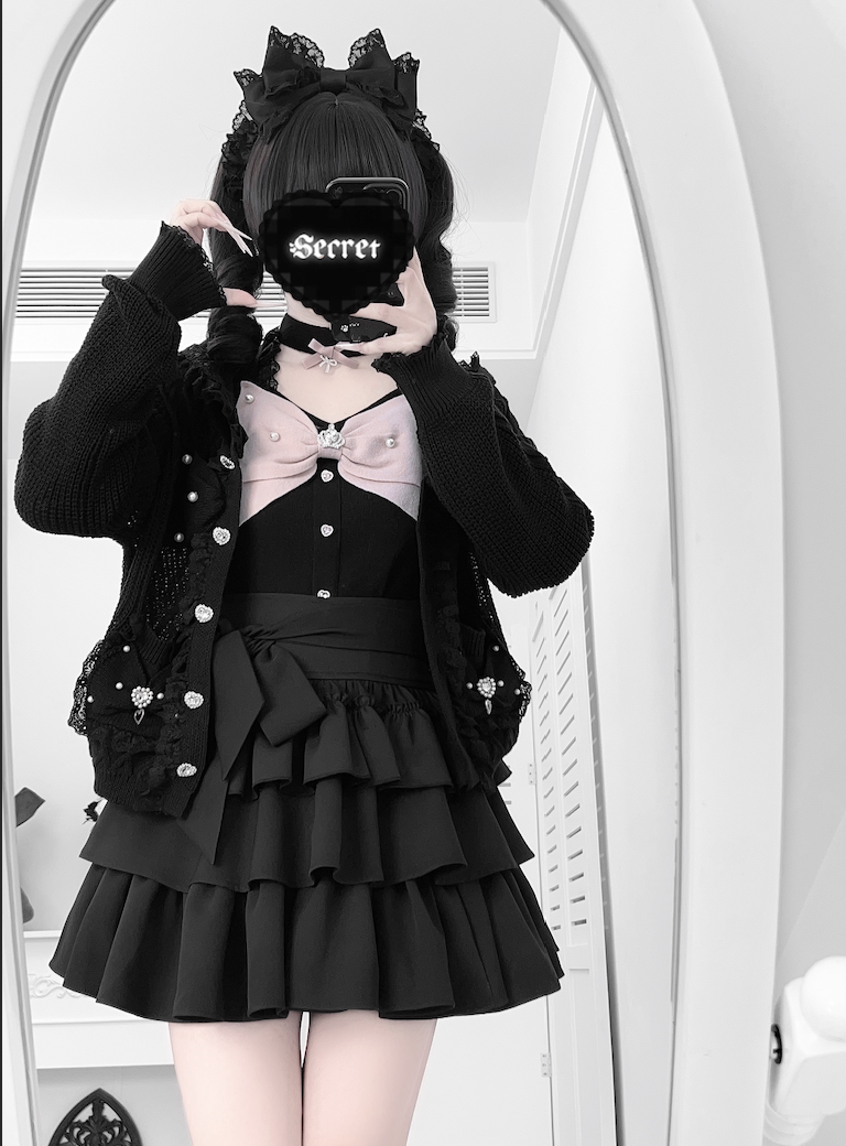 Gothic Lolita Bow Fuzzy Knit Cardigan MIL0012
