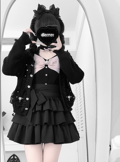 Gothic Lolita Bow Fuzzy Knit Cardigan MIL0012