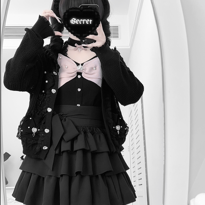 Gothic Lolita Bow Fuzzy Knit Cardigan MIL0012