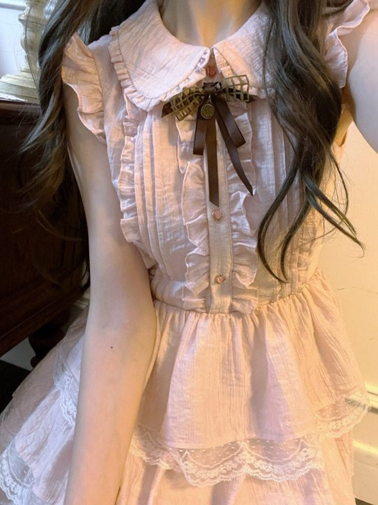 Ruffle Lace Tiered Dress With Bow-Tie LAL0248
