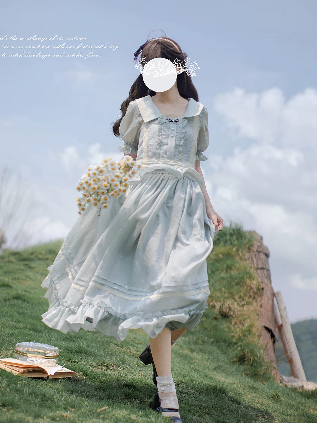 Elegant Square Collar Light Blue Dress HUT0082