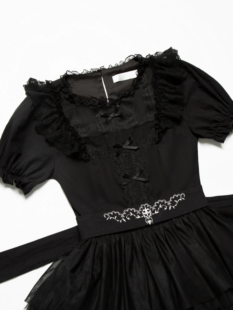 Two Pattern Black Gothic Lolita Dress WIT0235