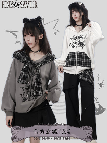Plaid Shawl Collar Hooded Sweatshirt PIN0060