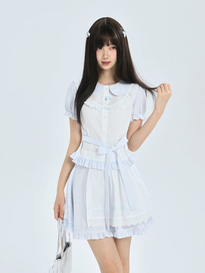 Striped Peter Pan Collar Blouse And Skirt Set LAL0210