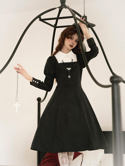 Gothic Nun-Style Volume Long Sleeve Dress WIT0139