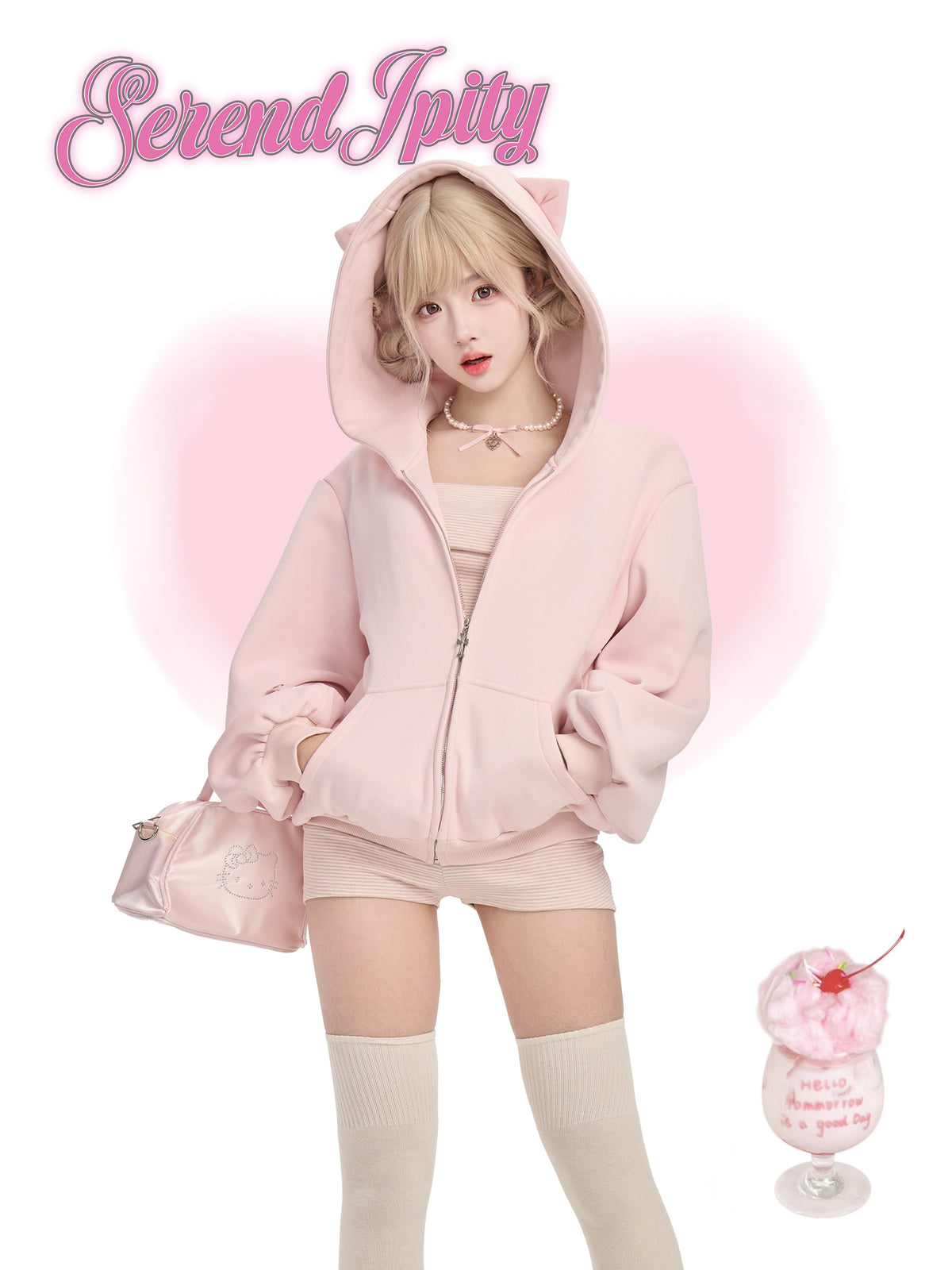 Pink Hooded Fleece Jacket 3-Piece Set SER0146