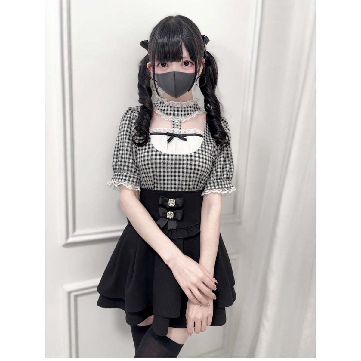 Stand Collar Ribbon Knit Top NEK0038