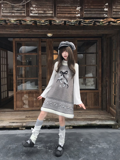 Rabbit Fleece Knit Dress With Removable Cape LAL0139