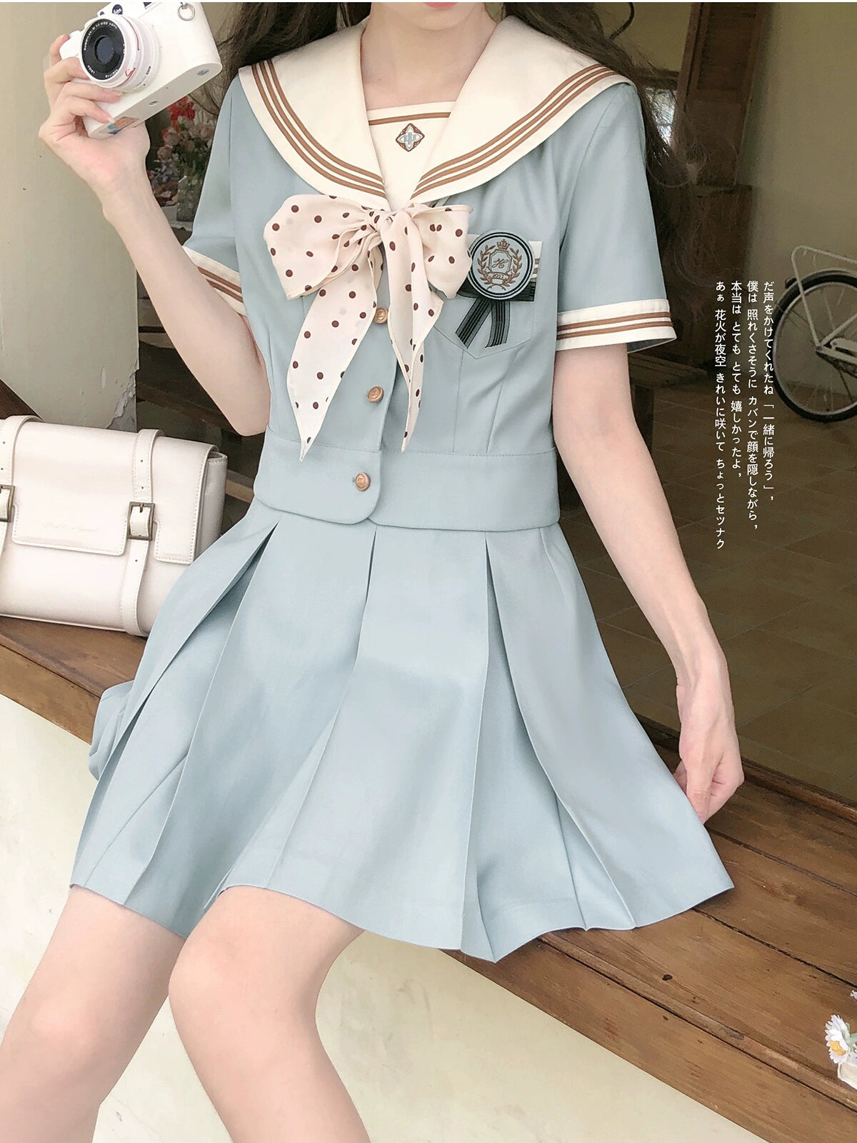 Light blue Sailor Tops & Pleated Skirt HUT0085