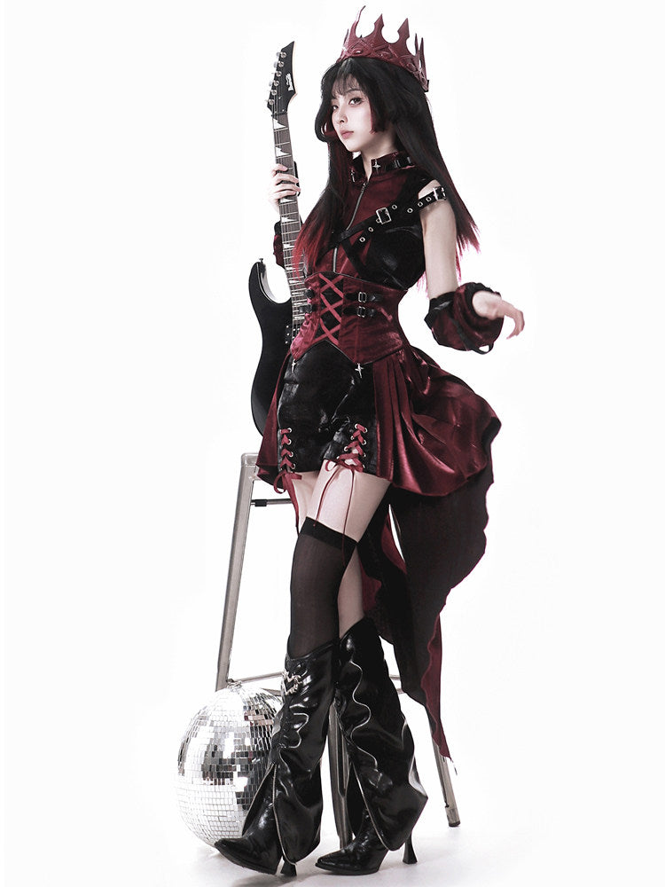 Red Black Gothic Lace-Up Corset Dress YOU0292