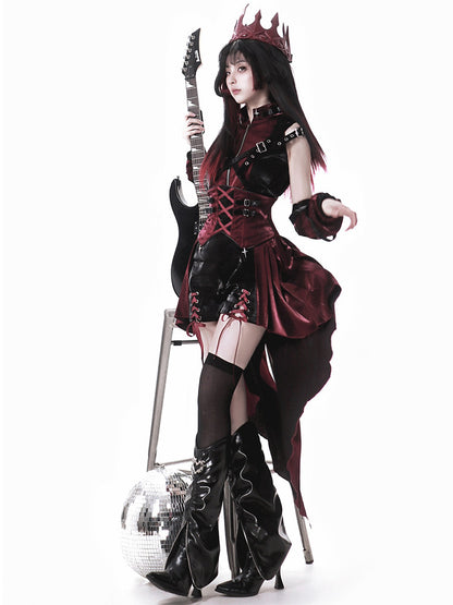 Red Black Gothic Lace-Up Corset Dress YOU0292