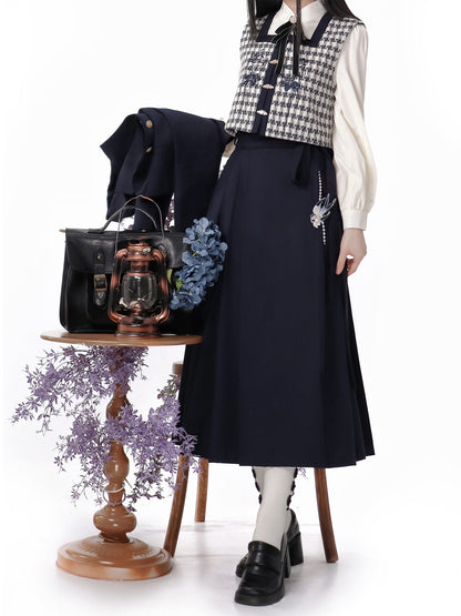 School Uniform Style Elegant Navy Four-piece Set YOU0043