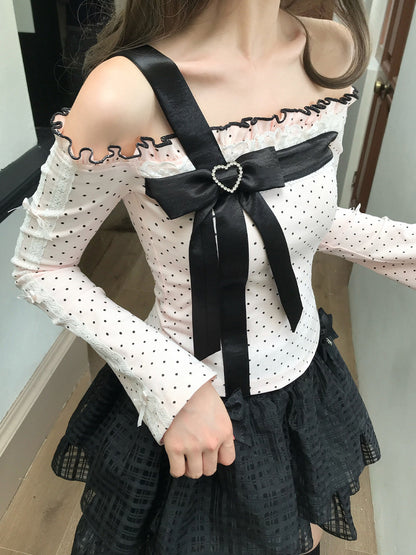 Sweet Polka Dot Off-Shoulder Blouse LAL0131