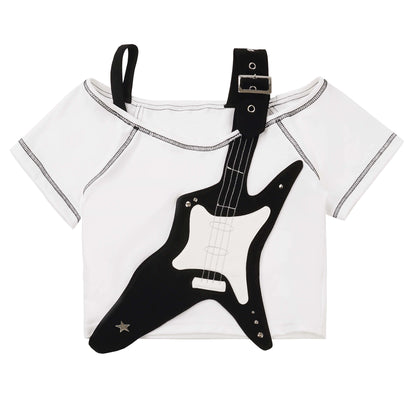 Guitar Style Off-shoulder shirt & Check skirt PIN0018