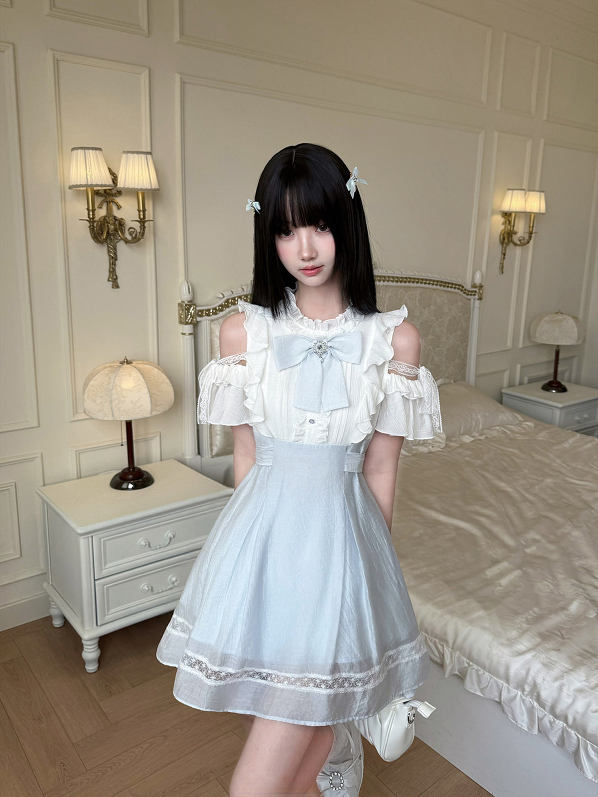 Off-Shoulder Bow Ruffle Dress LAL0223