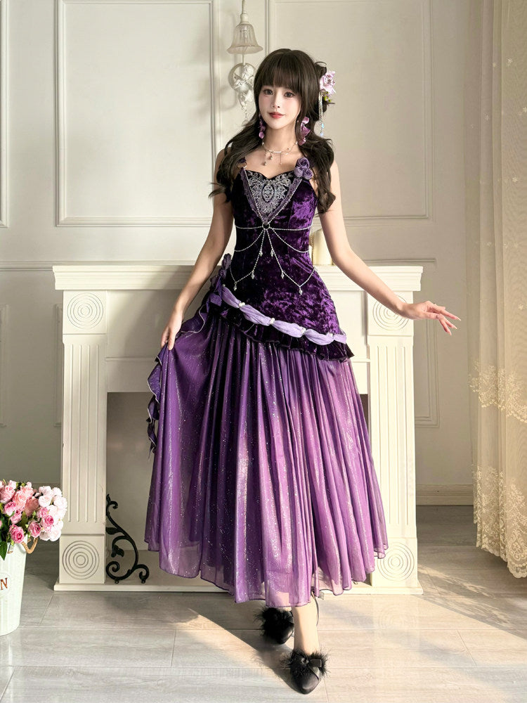 Purple Night Velvet Mermaid Princess Dress YOU0248