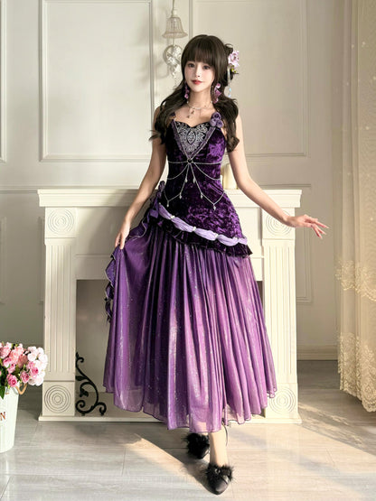 Purple Night Velvet Mermaid Princess Dress YOU0248