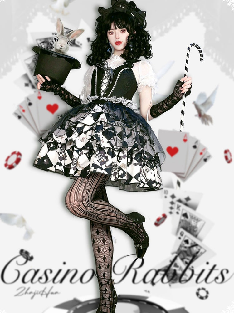 Casino Rabbits Playing Card Pattern Dress CHE0044