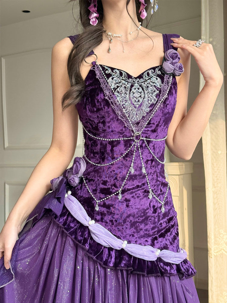 Purple Night Velvet Mermaid Princess Dress YOU0248