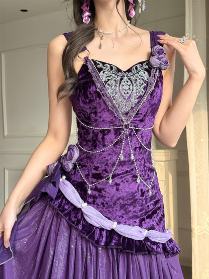Purple Night Velvet Mermaid Princess Dress YOU0248
