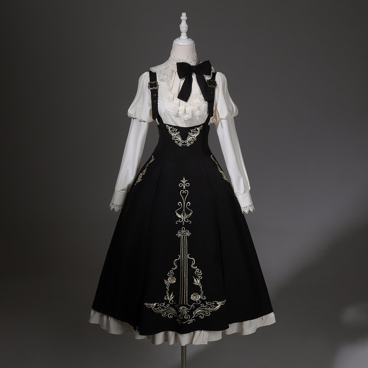 Gothic Violin Embroidered Suspender Dress Set YOU0231