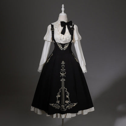 Gothic Violin Embroidered Suspender Dress Set YOU0231