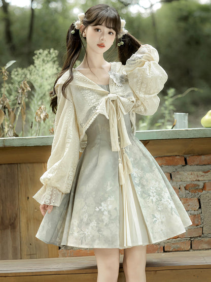 Chinese Style Hooded Top And Floral Dress Set YOU0313