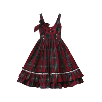 Retro red plaid dress and cape HUT0020