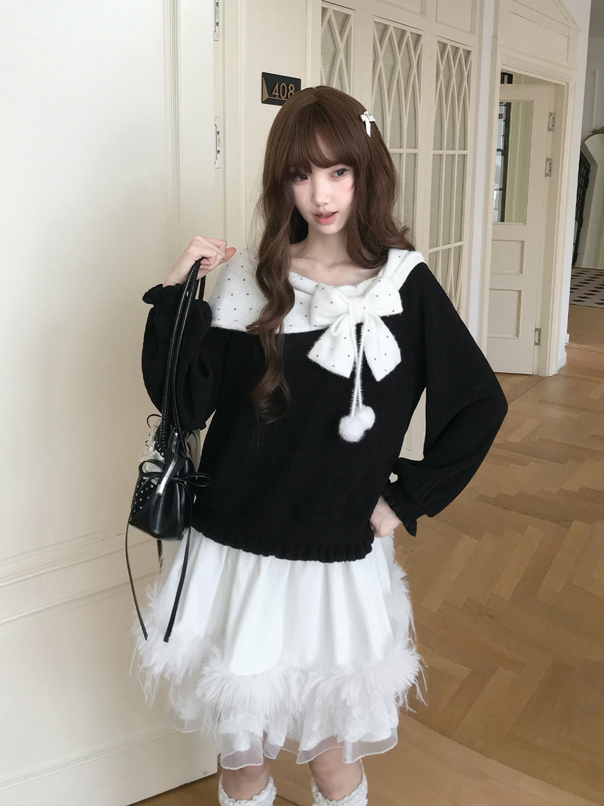 Star Print Bow Collar Knit Sweater LAL0138