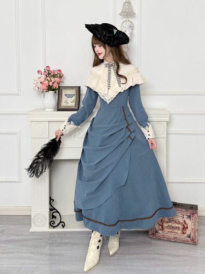 Victorian Style Ruffled Cape Collar Dress YOU0246