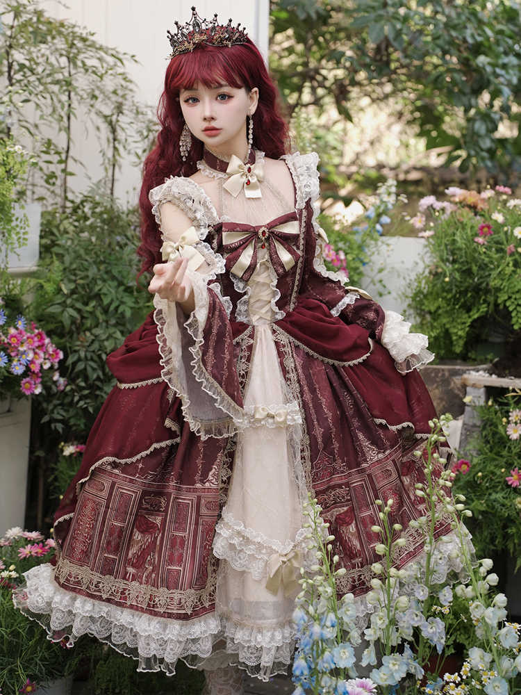 Baroque Palace Style Wine Red Lolita Dress YOU0170