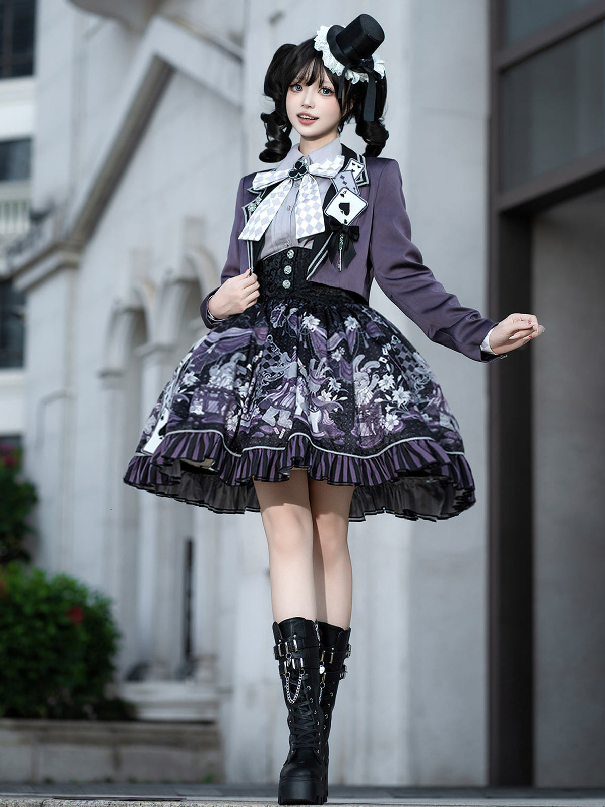 Gothic Card Print Jacket Skirt Set YOU0264