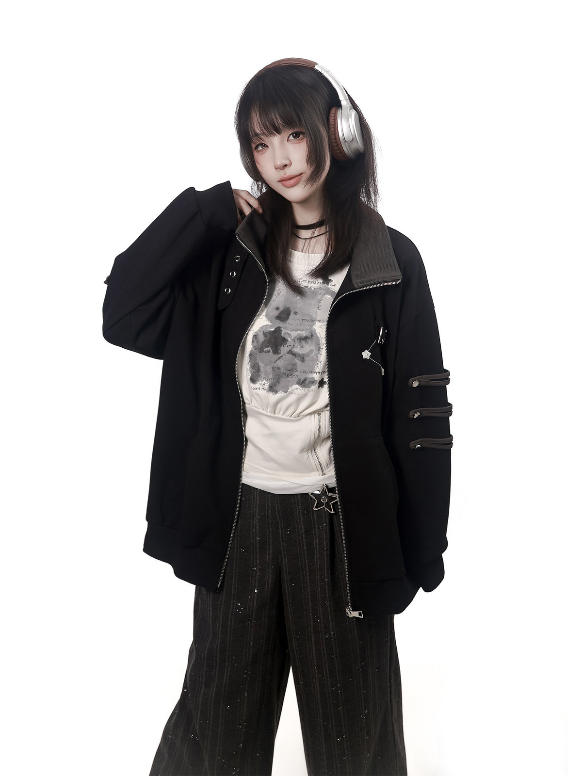 Hooded Waist Cinched Zip Top PIN0059