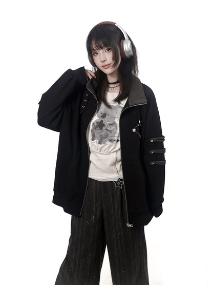Hooded Waist Cinched Zip Top PIN0059