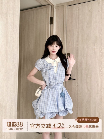 Doll Collar Plaid Ruffle Mini Dress BEL0037