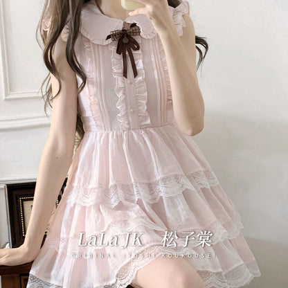 Ruffle Collar Tiered Lace Dress LAL0246