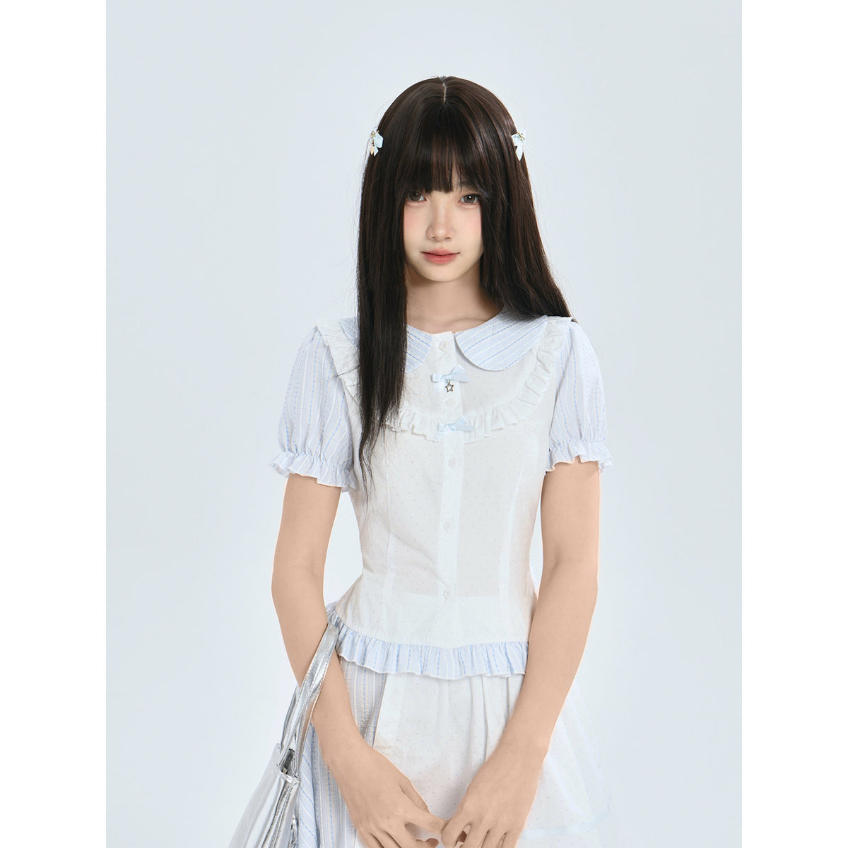Striped Peter Pan Collar Blouse And Skirt Set LAL0210