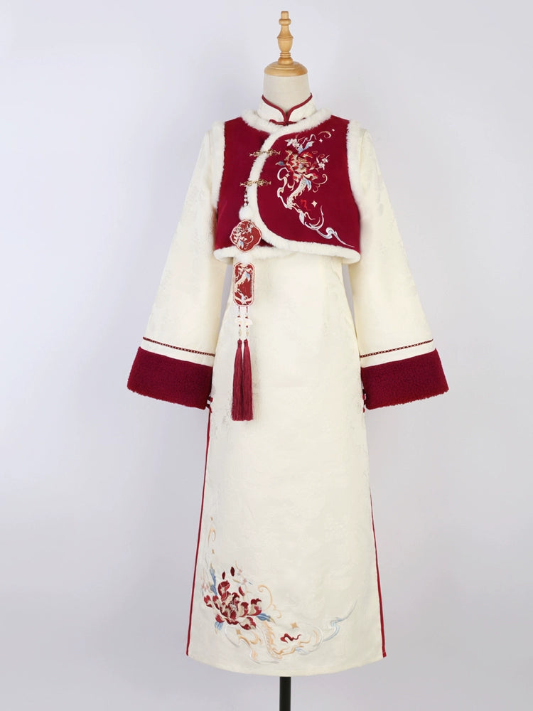 Red Short Vest & White Chinese Dress YOU0002