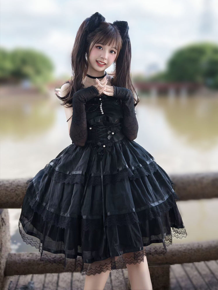 Black & White Ribbon Lolita Dress YOU0072