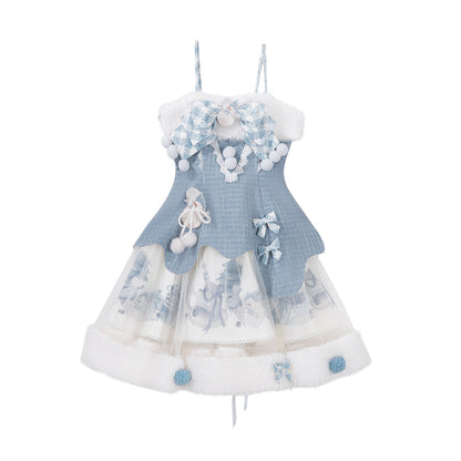Christmas Snowball Fur Trim Cape Dress YOU0262