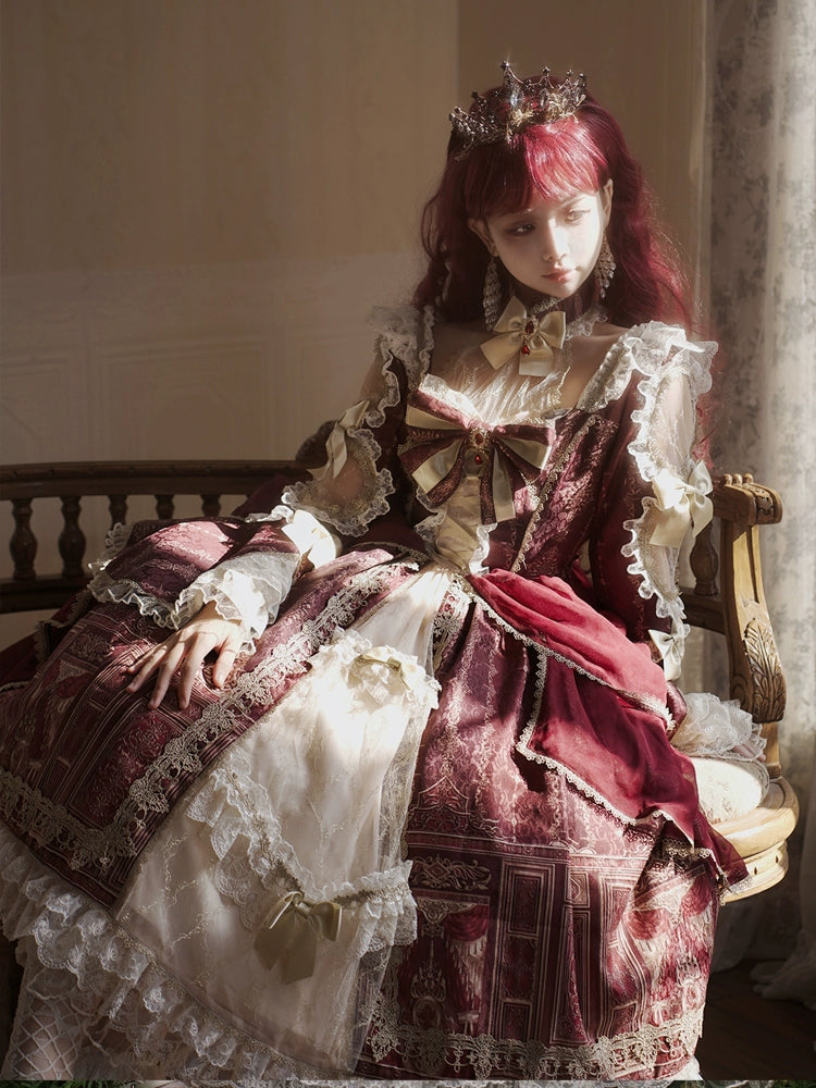 Baroque Palace Style Wine Red Lolita Dress YOU0170