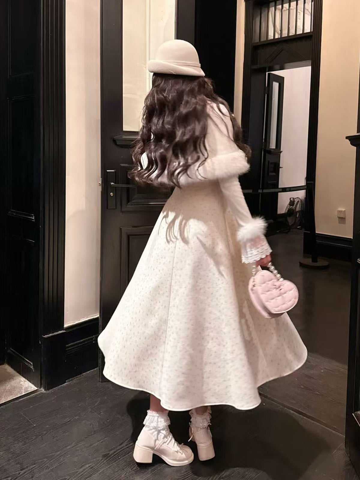 Sweet Bow Fur-Trim Cape Dress Set BEL0024
