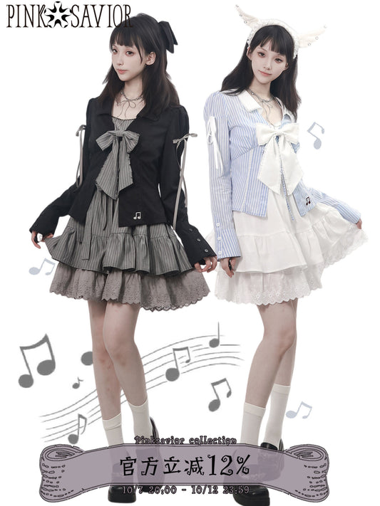 Ribbon Tie Blouse Jacket And Slip Dress PIN0051