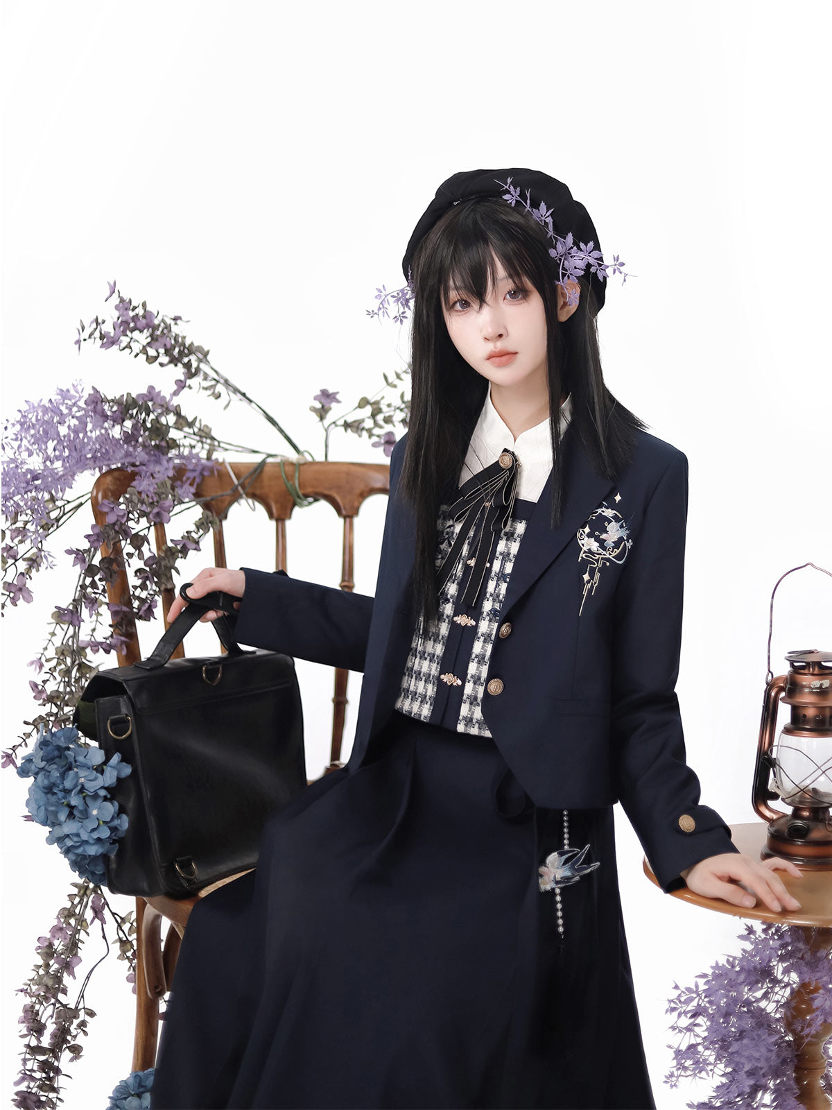 School Uniform Style Elegant Navy Four-piece Set YOU0043