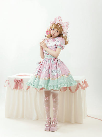 Lovely Print Pink and Green Mini Lolita Dress WIT0168