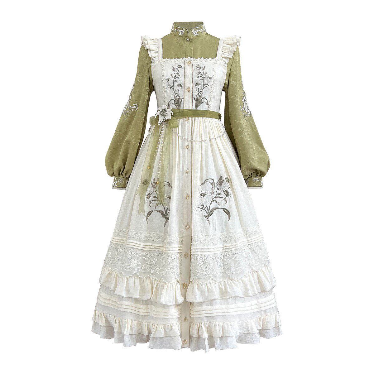 Chinese Style Floral Embroidered Long Sleeve Dress Set YOU0253