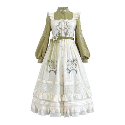Chinese Style Floral Embroidered Long Sleeve Dress Set YOU0253