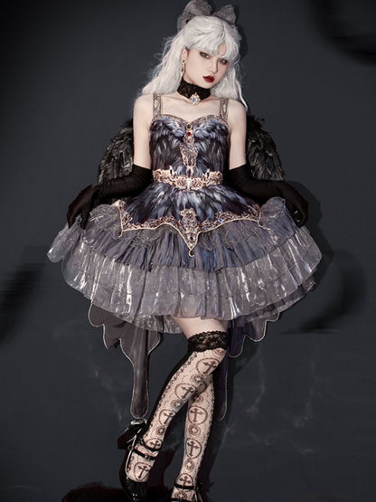 Elegant grey feather Lolita Dress  URT0001